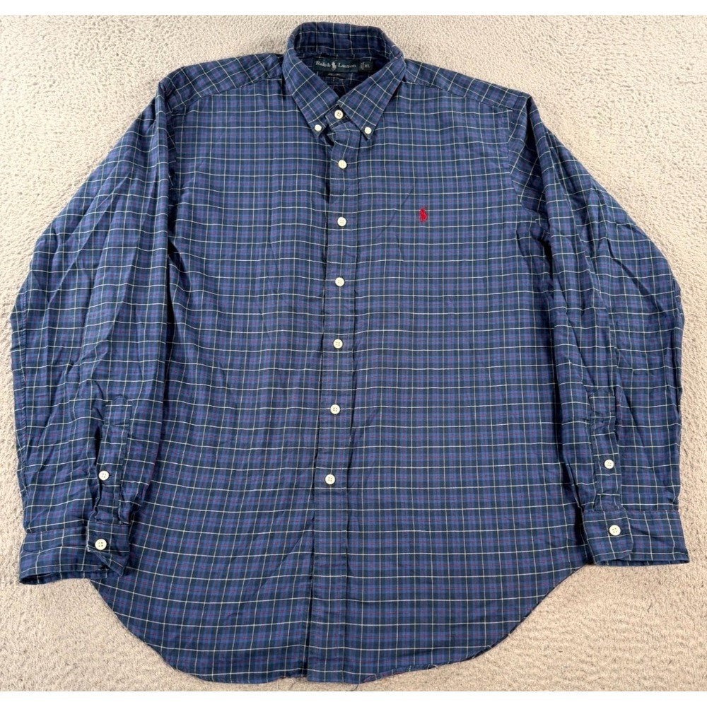 Ralph Lauren Shirt Men's XL Blue Plaid Long‎ Sleeve Button Down Classic Fit
